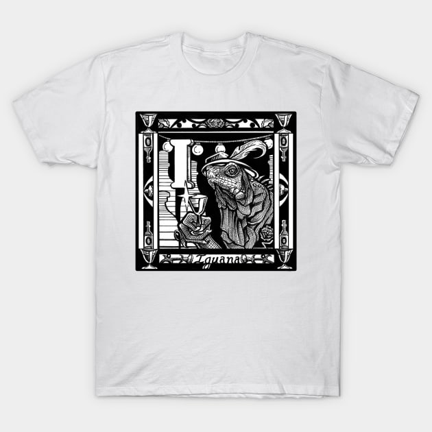 I is For Iguana - Black Outlined Version T-Shirt by Nat Ewert Art